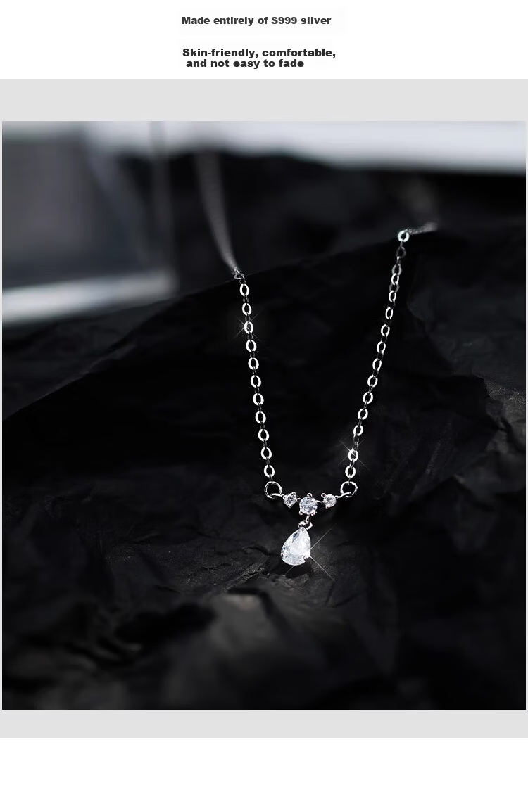 Dijing 999 Pure Silver Necklace for Women Birthday Gift Girlfriend Pendant Clavicle Chain Elegant Minimalist Jewelry 7