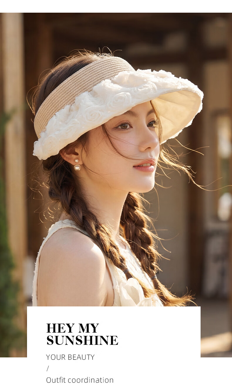 CACUSS Large Brim Shell Open-Top Hat for Women Summer Outdoor Face-Slimming Sun Hat Vacation Style White 9