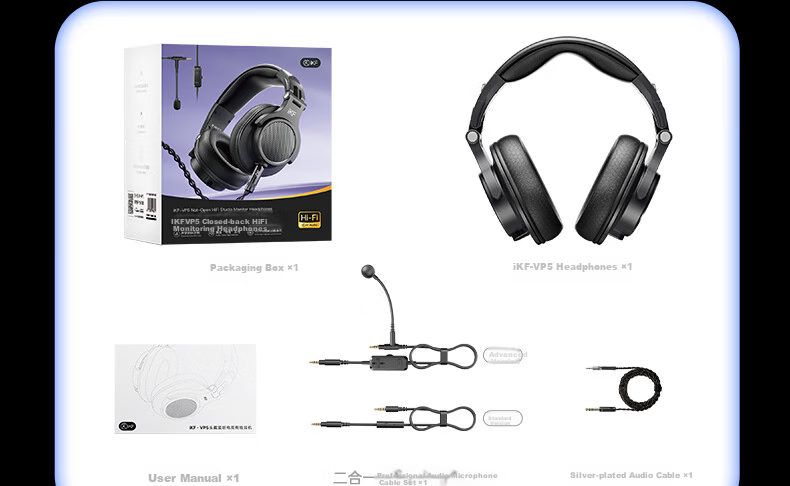 IKF VP5 Over-Ear Wired Headphones High-Fidelity HiFi Sound Fully Closed Monitoring Studio Recording Gaming FPS Mic Computer Mobile Universal 34