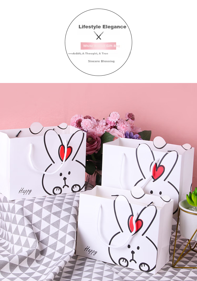 TaTanice Gift Bags, Set of 5, Valentine's Day Children's Gifts, Handbags, Gift Packaging Bags, Little White Rabbit Design, Set of 5 1