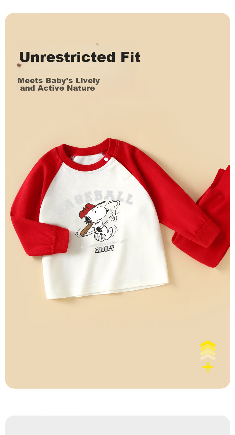SNOOPY Kids Autumn Winter Cotton Thermal Underwear Set Boys Girls New Year Festive Red Batting 80 5