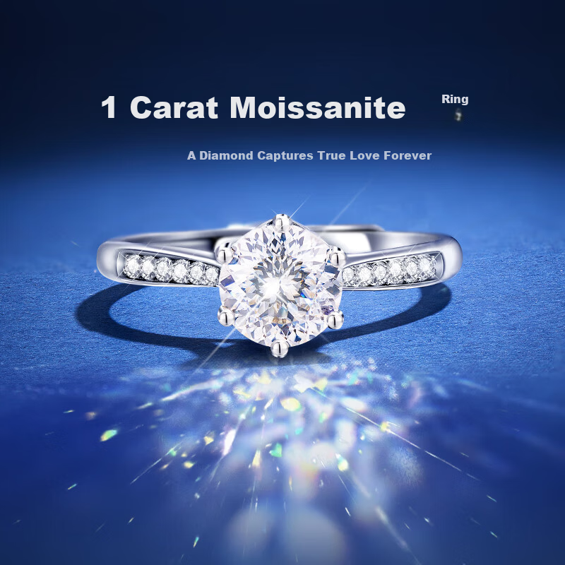 GLTEN 1 Carat Moissanite Diamond Silver Ring Women's Wedding Engagement Ring Birthday Gift for Girlfriend Wife
