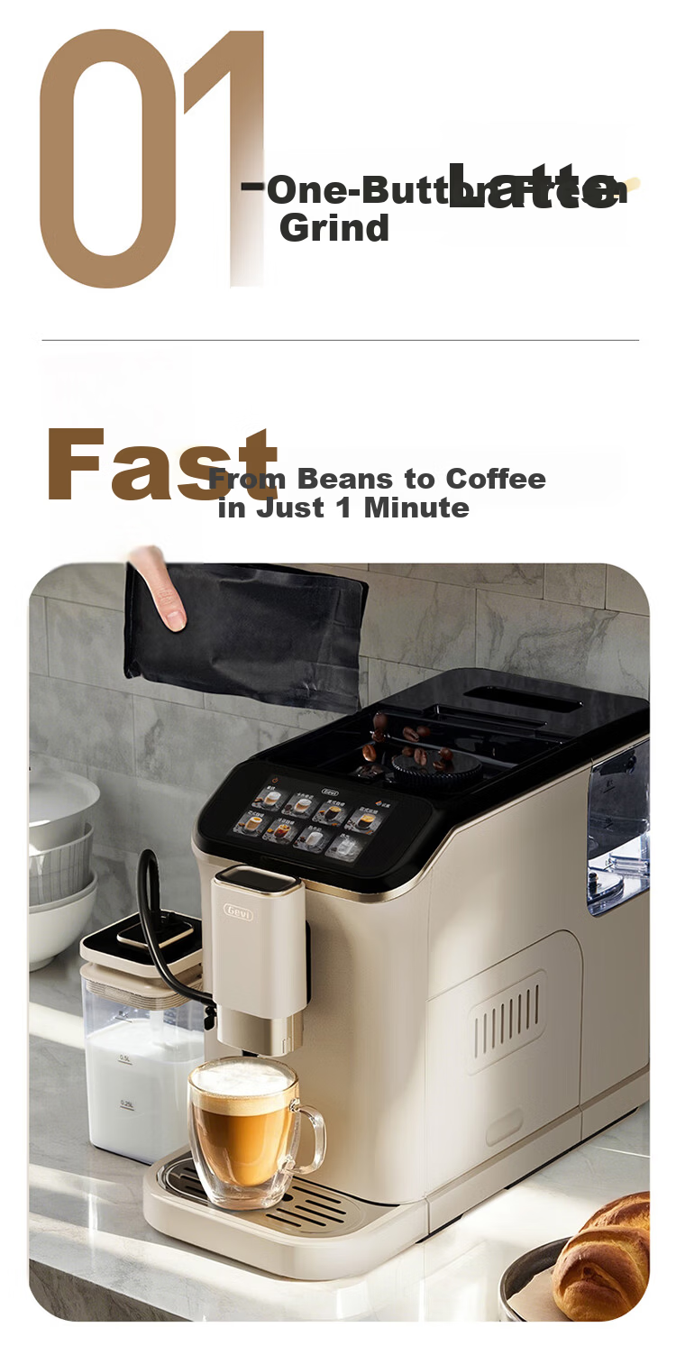 Gevi Fully Automatic Coffee Machine Home Cold and Hot Dual Extraction Grinder Integrated Small Coffee American Automatic Milk Frother Dual Heating GV-K03A Milk Coffee White Gift Choice 5