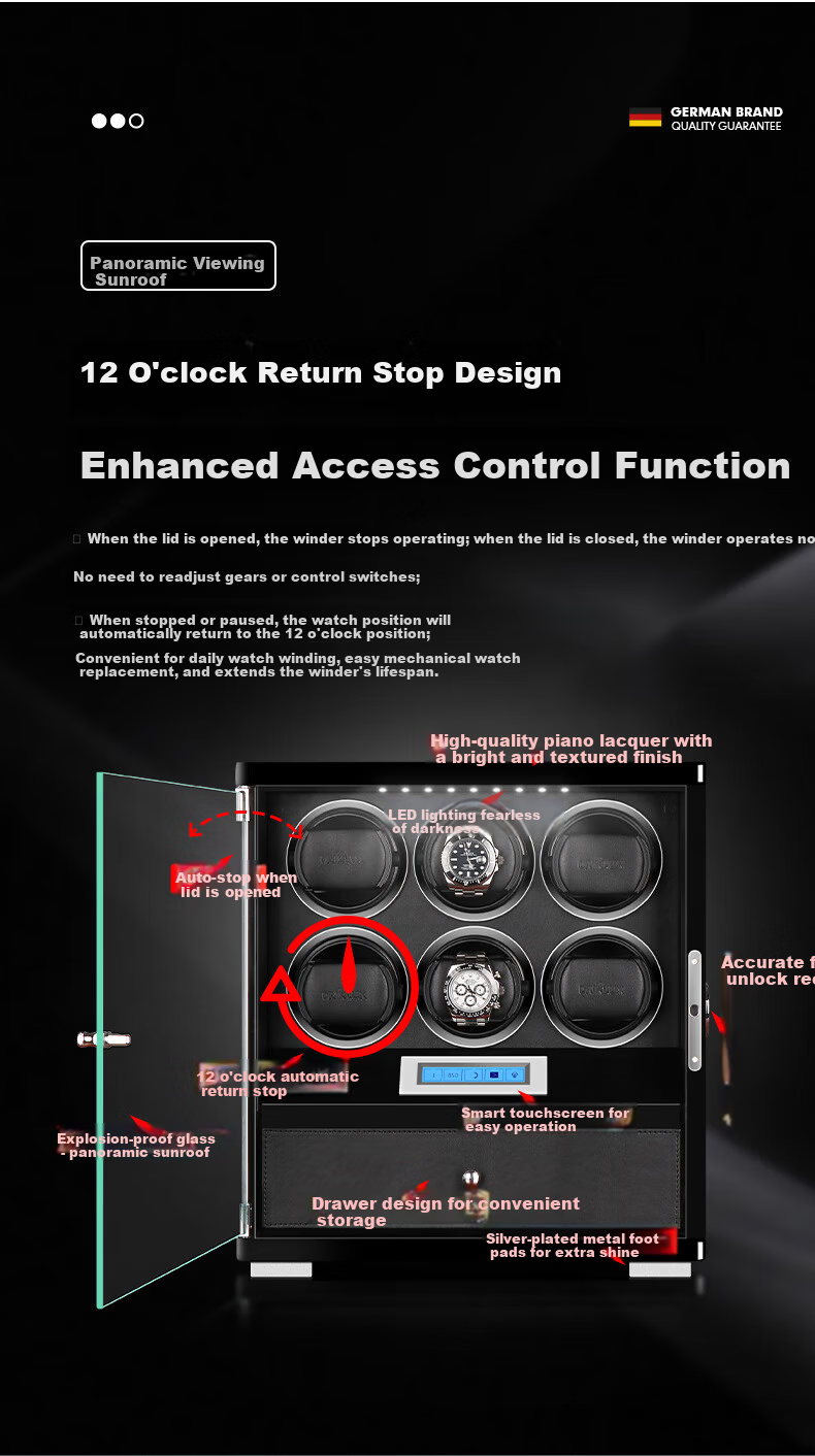 DrikLux Automatic Watch Winder with Fingerprint Lock Storage Box Mechanical Watch Turner New Year Gift for Elders 2