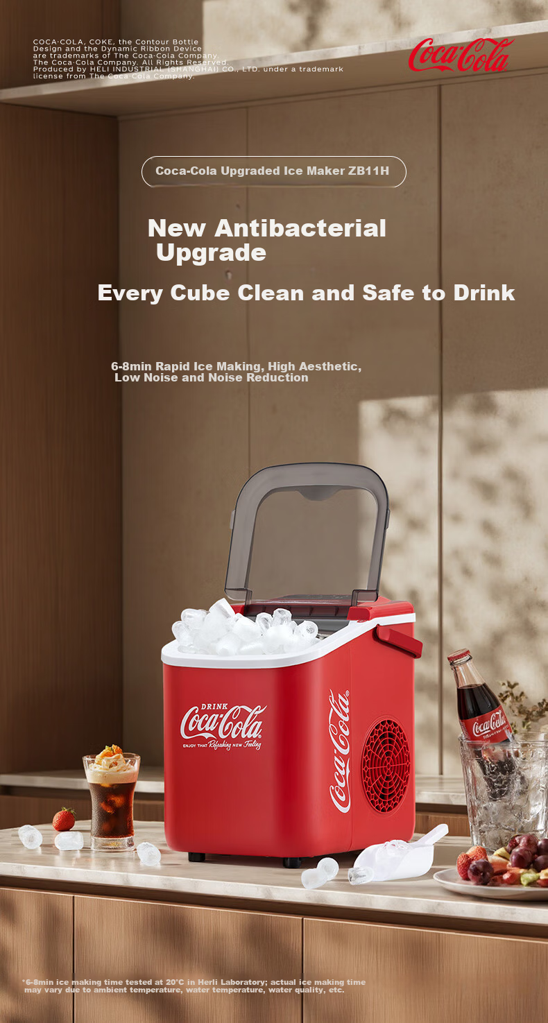 Coca-Cola Home Use Small Fully Automatic Ice Maker with One-Touch Cleaning, Adjustable Bullet and Large Ice Cubes, Mini Dormitory Ice Machine 1.1L 3