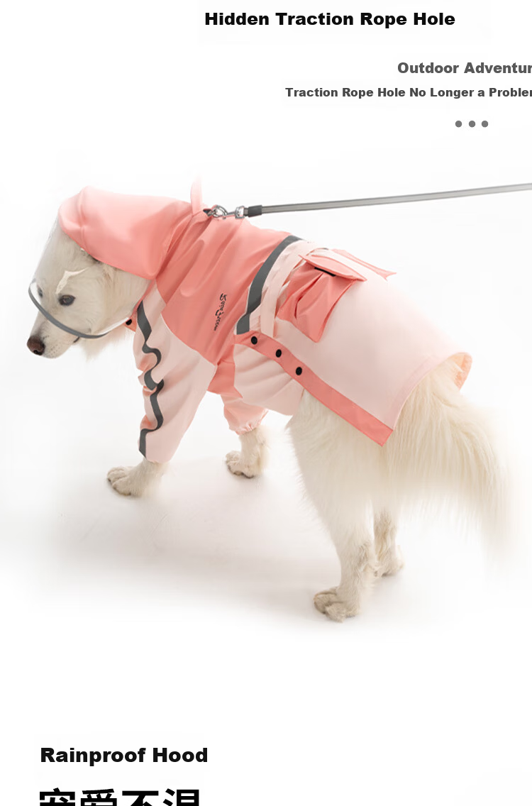 Qinfiman Dog Raincoat Large Dog Waterproof Hooded Rain Jacket for Golden Retriever Samoyed Alaskan Frost Blue 4XL 2