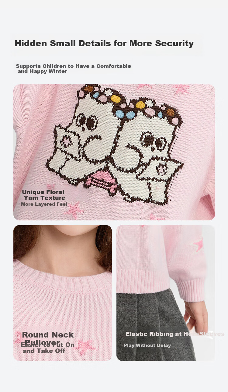 Balabala Girls' Knit Sweater Children's Winter Sweater [Naipupu IP Mall Same Style] Sweet Warm Knitwear 10