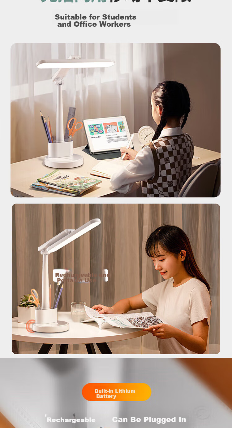 Bolanger Desk Lamp, Eye Protection, Study Lamp, Dormitory Lamp for Students, Rechargeable Table Lamp, Children's Bedroom Bedside Lamp, Reading Light 9