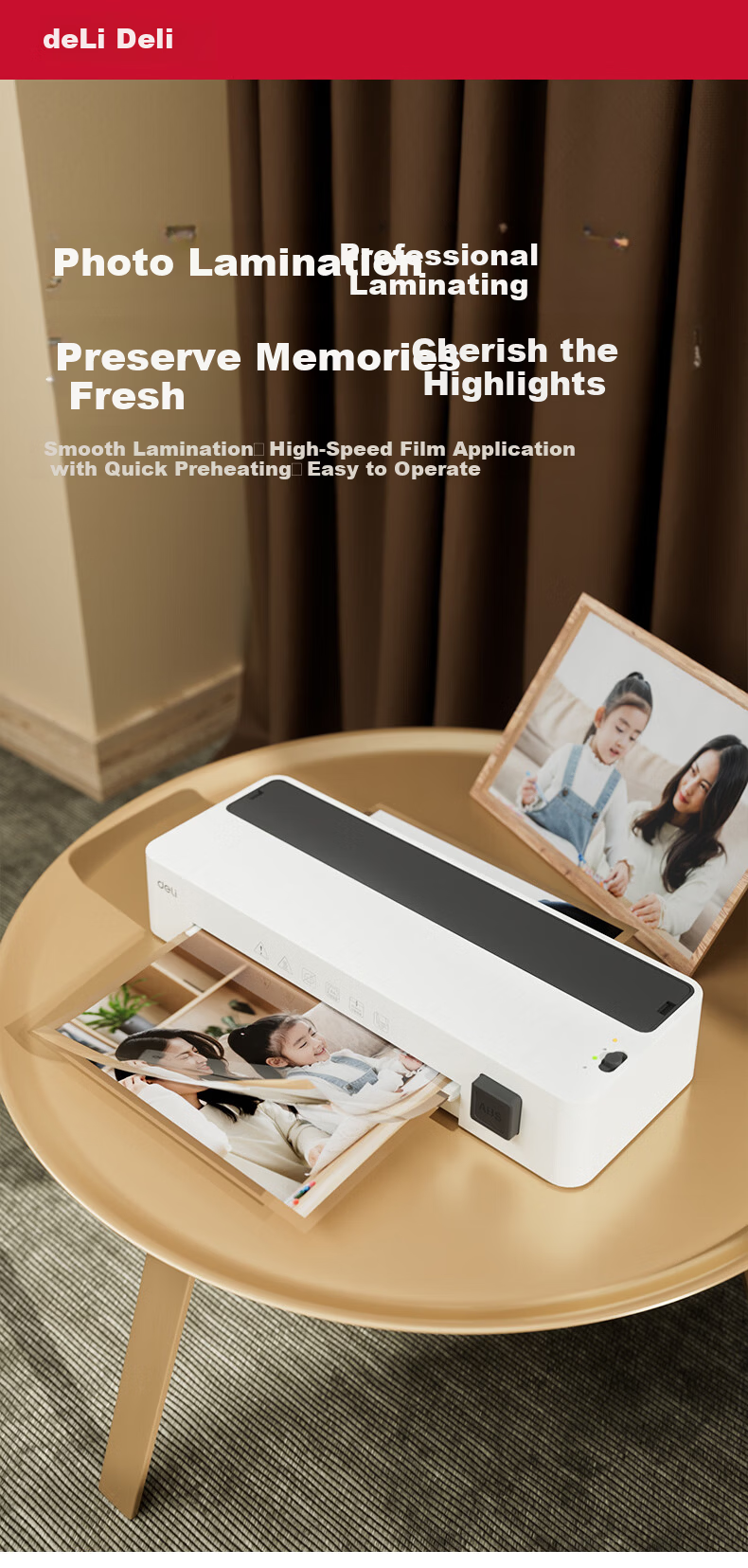Deli Laminator A4 Photo Laminating Machine for Home And Office Use, Picture Laminating Machine, Film Laminator, Lamination Press with Laminating Pouches, Not A Vacuum Packaging Machine, Blue 1