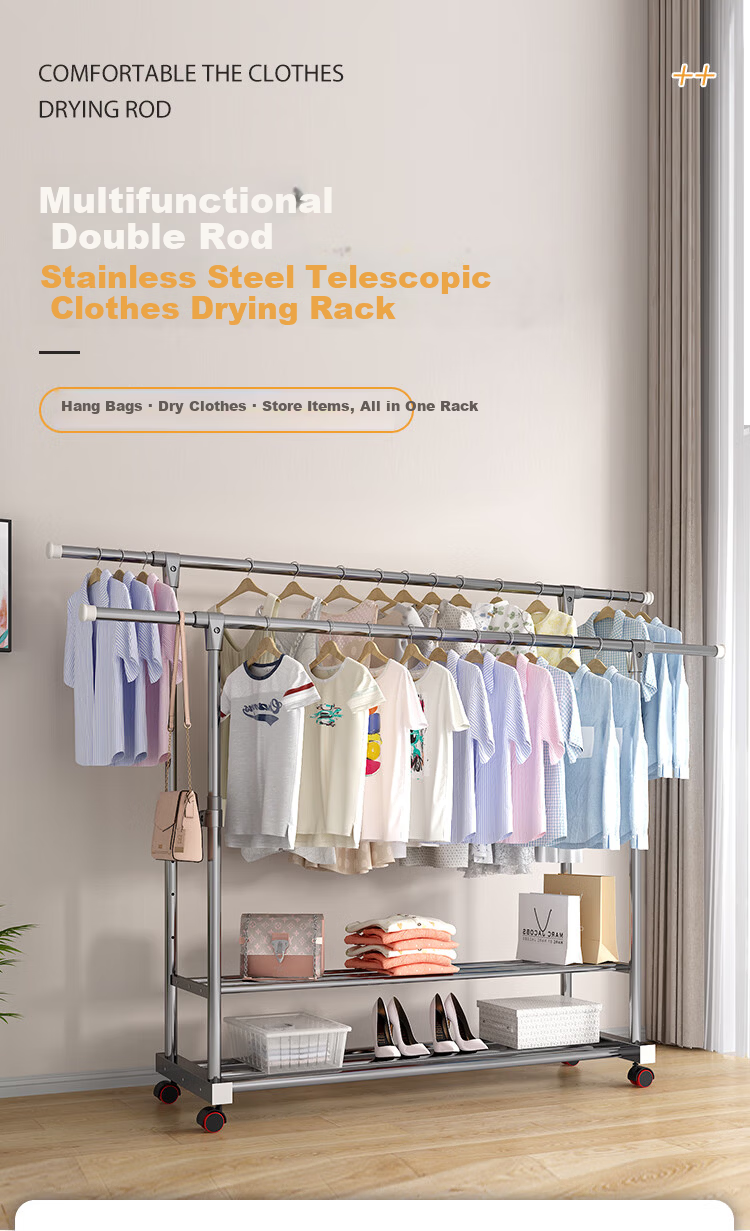 Baoyouni Clothes Drying Rack, Floor-Standing Outdoor Simple Home Balcony Bedroom Extendable Clothes Hanger, Single Pole Storage Drying Rack for Quilts 1