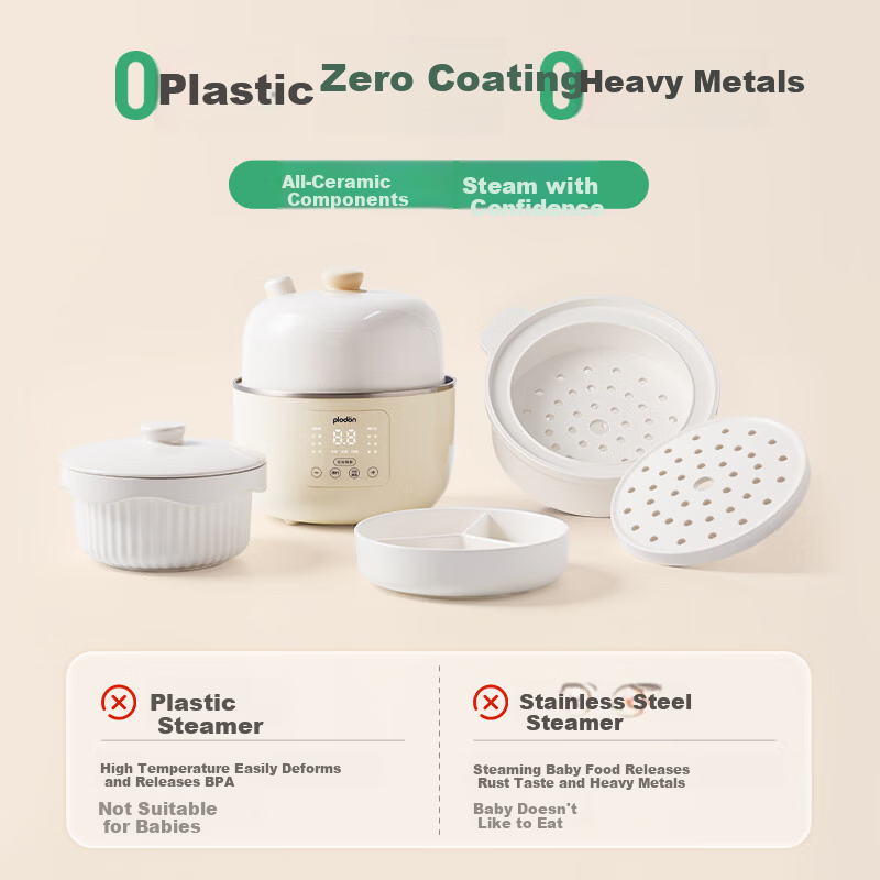 PLODON Small Ceramic Baby Food Cooker Baby BB Stew Steam Multi-Function Pot Baby Soup Electric Ceramic Stew Cooker Electric Steamer Pot