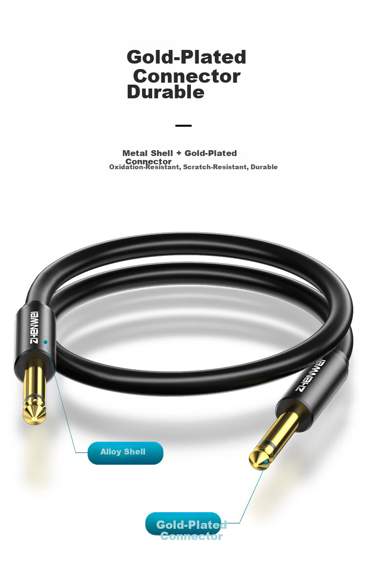 ZHENWEI 6.5mm Audio Cable 6.35mm Dual Core Male to Male Connection Cable for Recording Speaker Amplifier Microphone Electric Guitar Electronic Keyboard Mixer Adapter Cable 0.5M 4