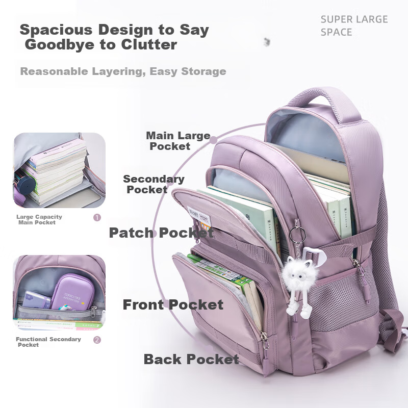 FUTURE STAR Large Capacity Lightweight Middle School Backpack Girls Ergonomic Casual Primary School Boys Shoulder Bag Mauve Pink