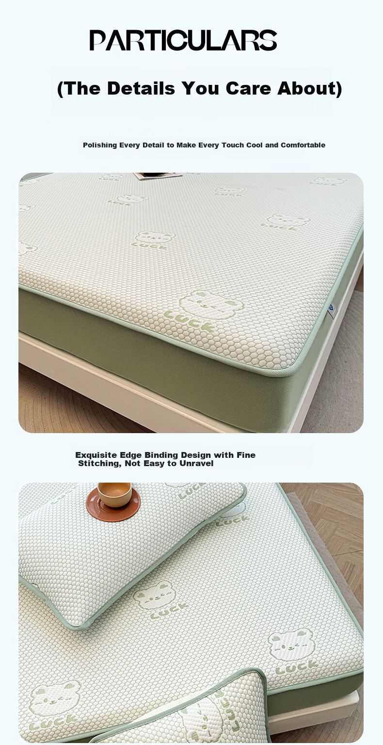 KING SHORE Class A Ice Silk Cooling Mat, Printed Cooling Bean Bag, Home Use Double Bed Mat, Fitted Sheet Style, 150*200cm [Washable] 11