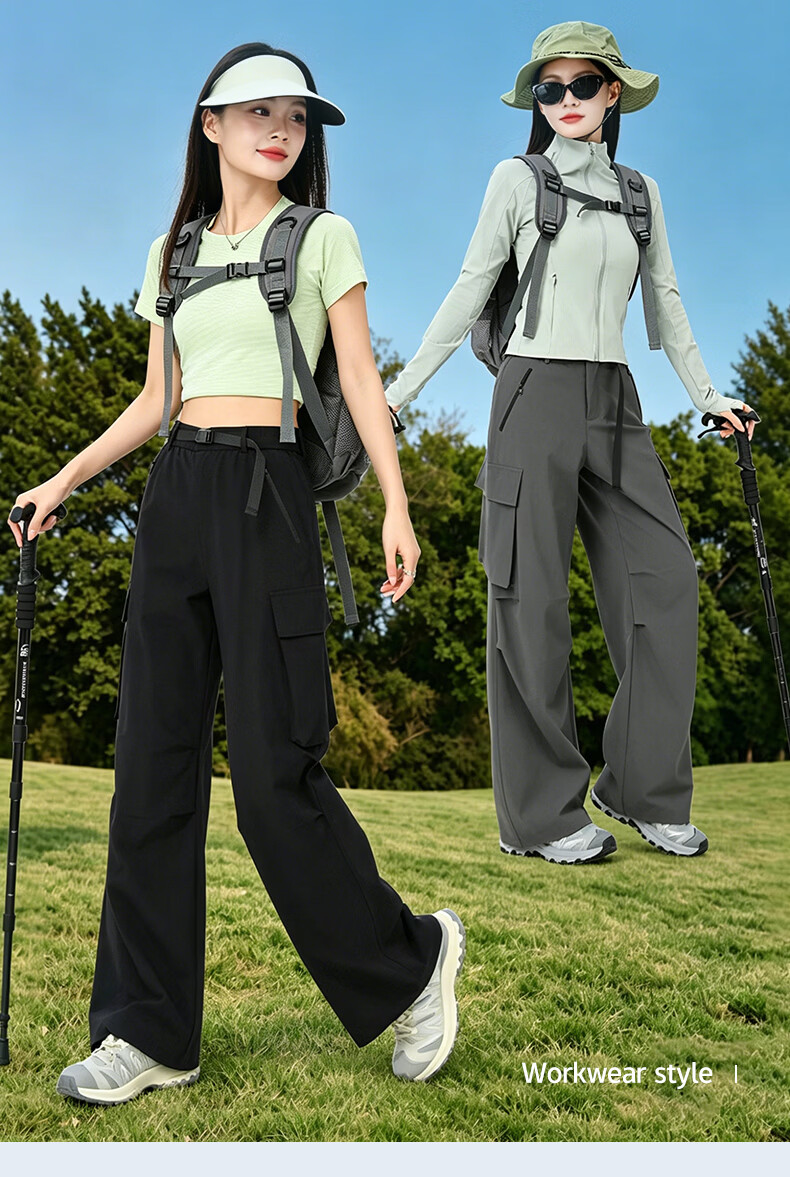 Langsha Women's Outdoor Quick-Dry Work Pants 2026 Summer Straight Loose Wide-Leg Sun-Protective Water-Repellent Casual Military Hiking Pants 2