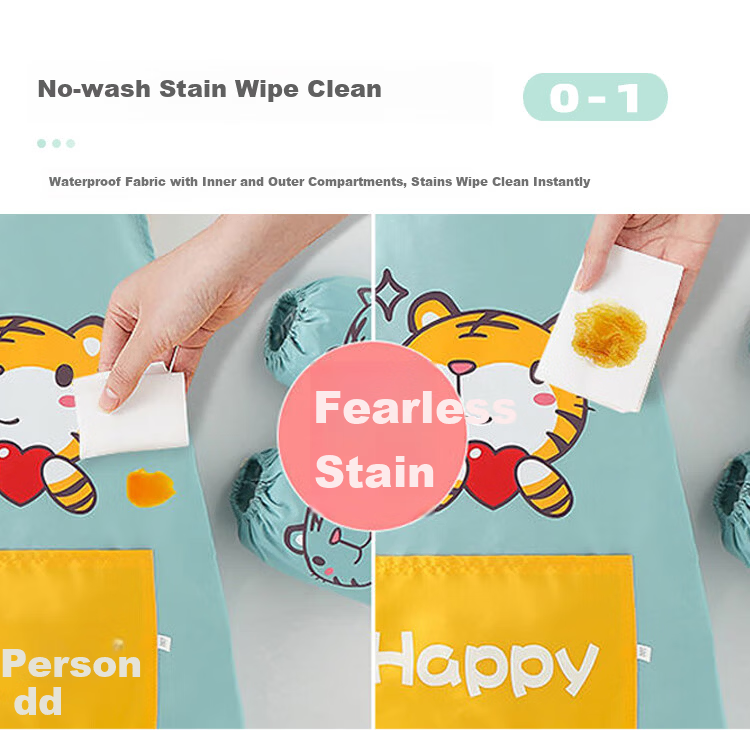 9I9 Baby Apron, Waterproof Children's Smock, Drawing Clothes, Kids' Eating Clothes, Anti-Dirt Easy-To Reverse Wear Clothes with Sleeves, Tiger Patter 3