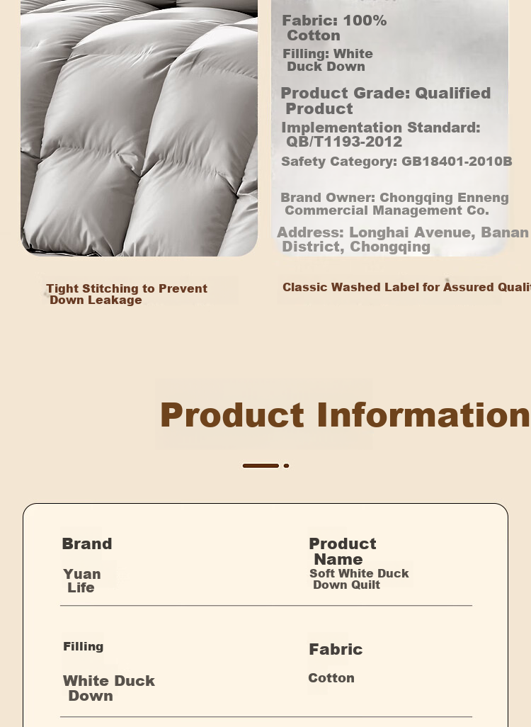 Yuan Life Anti-Feather Leakage White Duck Down Quilt Core Four Seasons Down Quilt Filled with 2300g 200*230cm Gray 13
