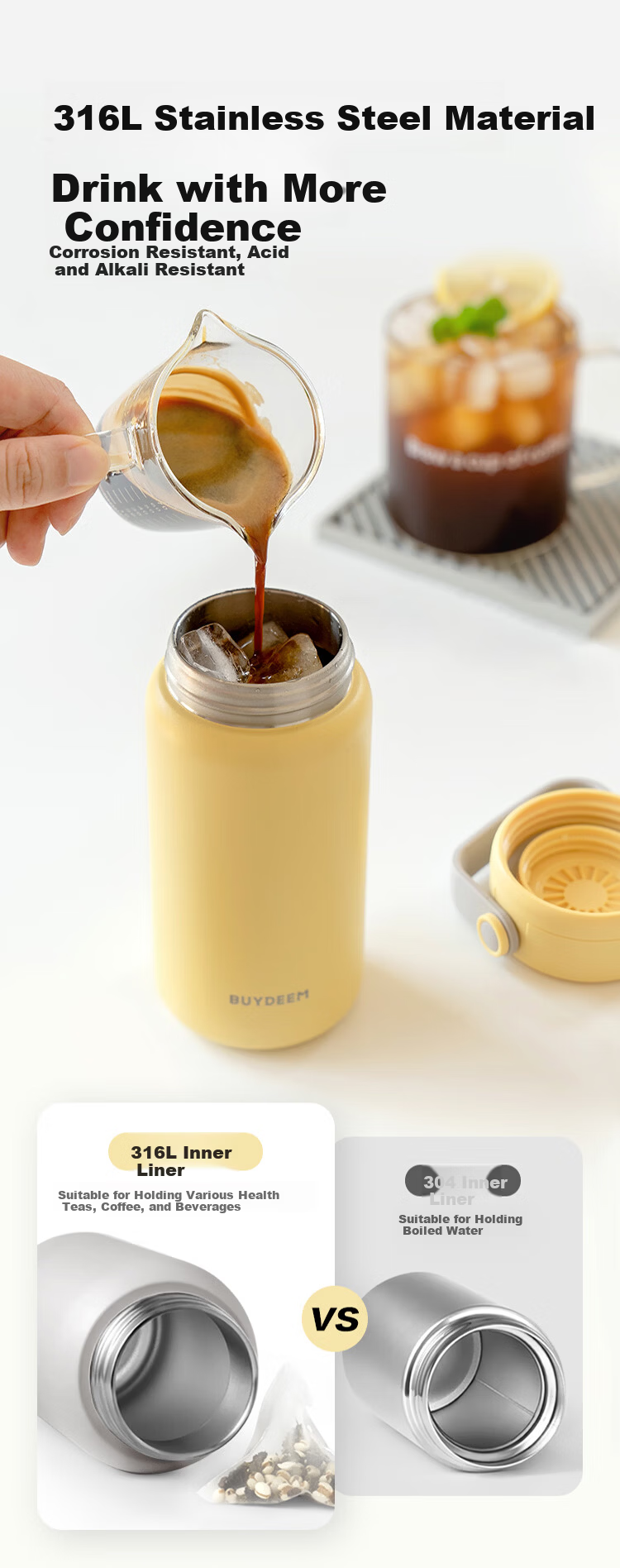 Buydeem Tea Infuser Thermos Cup High-Quality Separation Water Bottle Portable Office Outdoor Unisex Gift 6