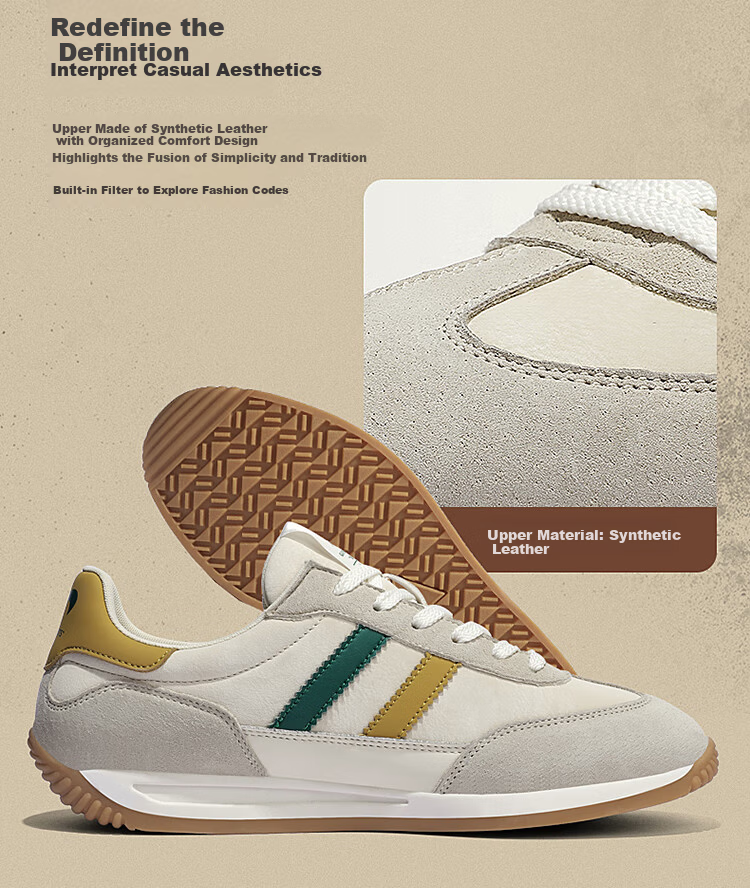 Guirenniao Men's Casual Shoes 2025 Retro Breathable Sports Running Shoes Beige/Light Khaki/Earthy Yellow Size 43 6