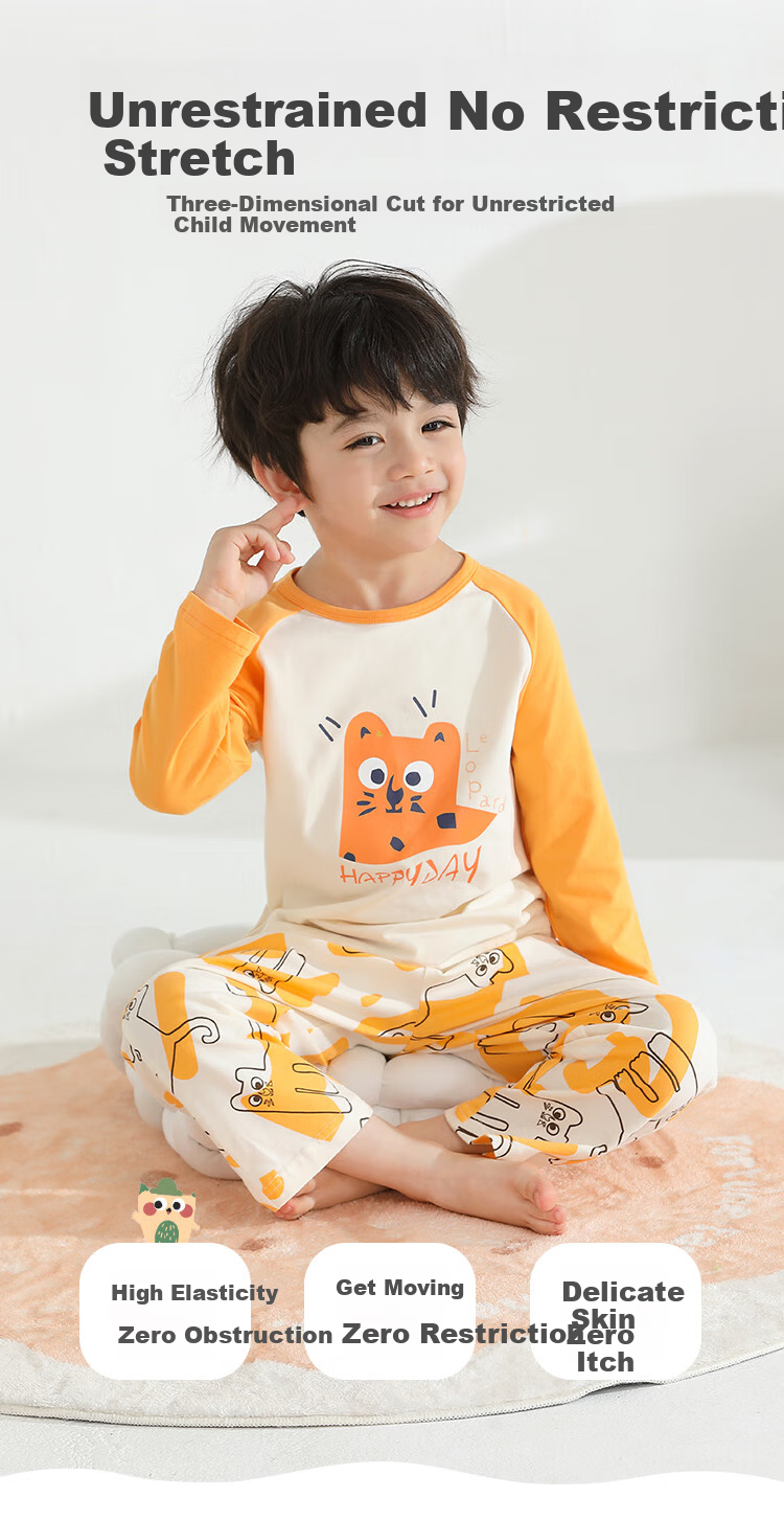 MQDMINI Boys' Pajamas, Autumn Children's Home Wear Set, 5A Antibacterial Baby Air Conditioning Clothes, Happy Little Horse 6