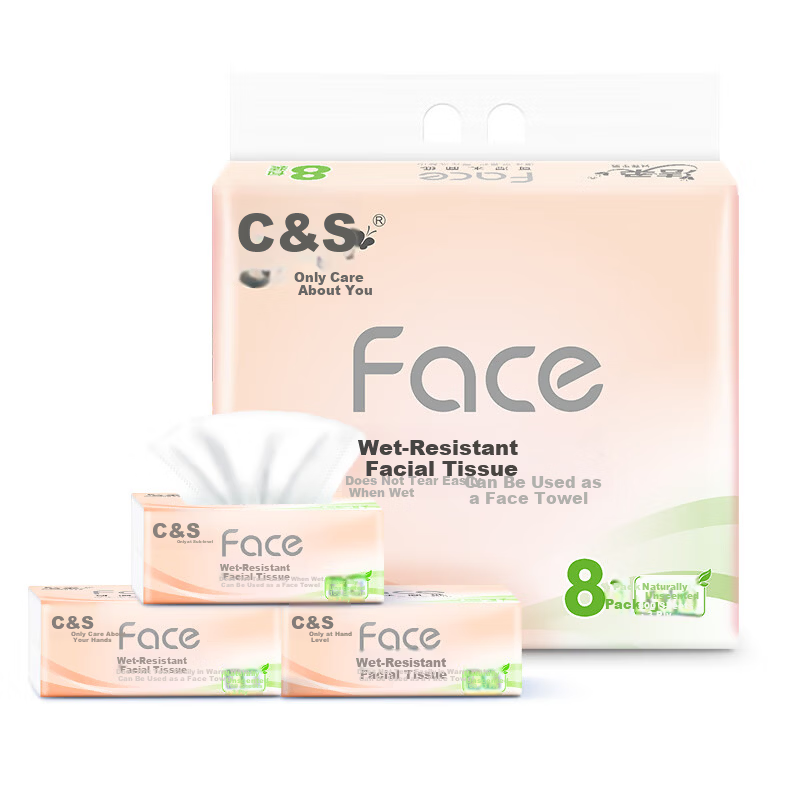 C&S Facial Tissues, Pink Face, 3-Ply, 100 Sheets, 8 Packs, PR250-48R/PR296 Single Pack