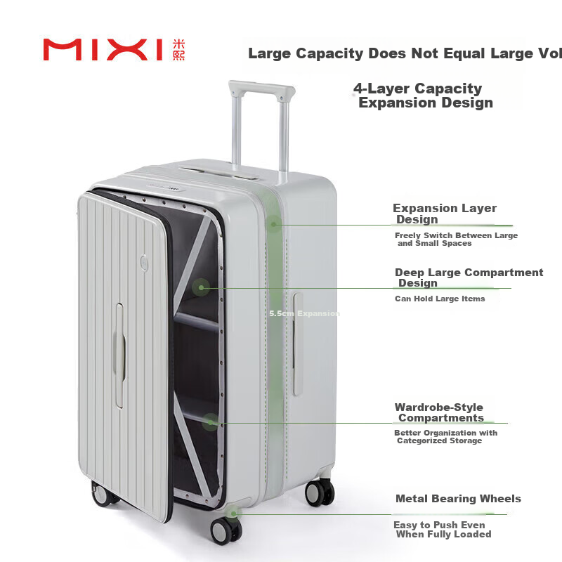 Mixi Side-Opening Large Capacity 28-inch Leather Suitcase Luggage with Spinner Wheels and Combination Lock for Men and Women