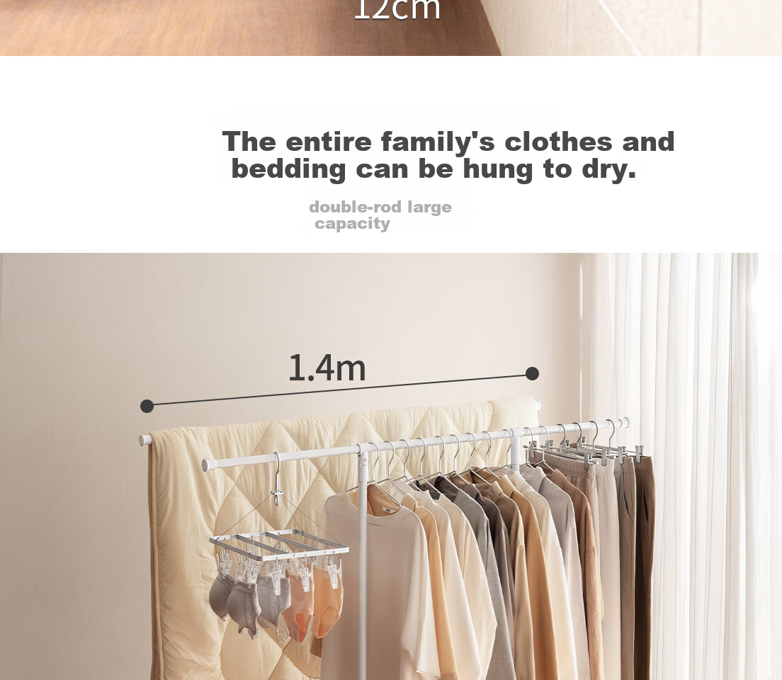 Lazy Corner Foldable Drying Rack Floor Clothes Rack Balcony Telescopic Double Rod Clothes Hanger Quilt Drying Rack Indoor Outdoor Clothes Drying Rack 2