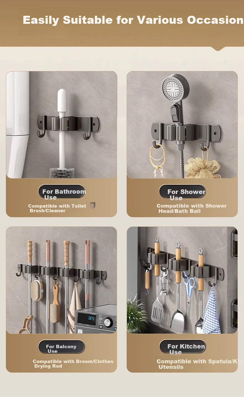 Xinpei Mop Hanger Hook, Broom Holder, Fixed Rack, No Drilling Required, Toilet Mop Clip, Bathroom Storage Shelf 18