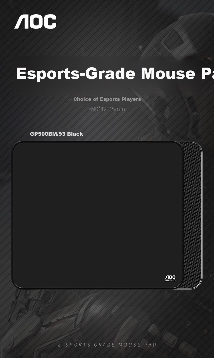 AOC GP500BM/93 Black Gaming Mouse Pad 490x420x5mm Microfiber Woven FPS Smooth Thickened Edge-Sealed 1