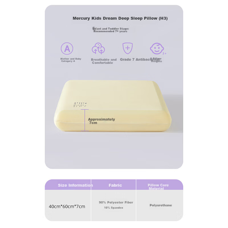 Mercury Kids Memory Foam Neck Support Pillow Breathable Deep Sleep Pillow for Students Children 40×60×7cm