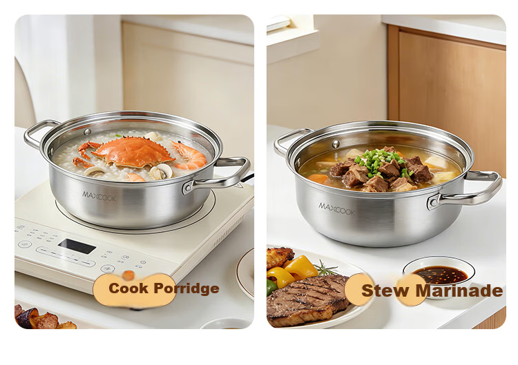MAXCOOK 28CM Thickened Stainless Steel Single-Layer Steamer Pot Hot Pot Soup Steamer Compatible with Gas Stove and Induction Cooker 9