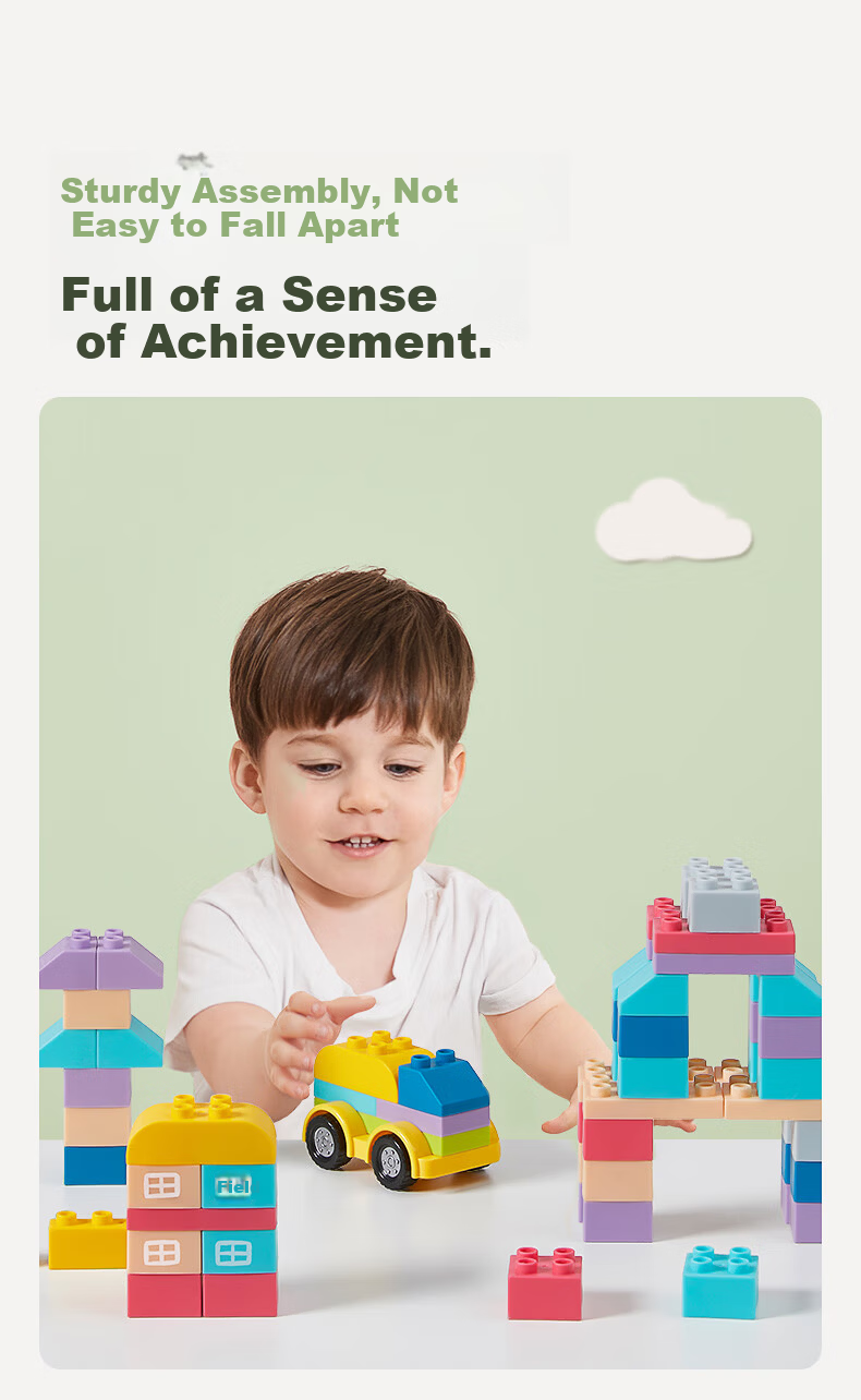 BG-BABYGO Baby Soft Silicone Building Blocks Teething Boiled 6-Month-Old Children's Assembly Toy Large Particle Blocks 9