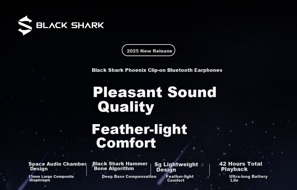 Black Shark Fengming Clip-on Bluetooth Earphones [National Subsidy] Open Wireless Running Sports Call Noise Cancelling Non-In-Ear Compatible with Huawei Xiaomi Apple iPhone 17 1