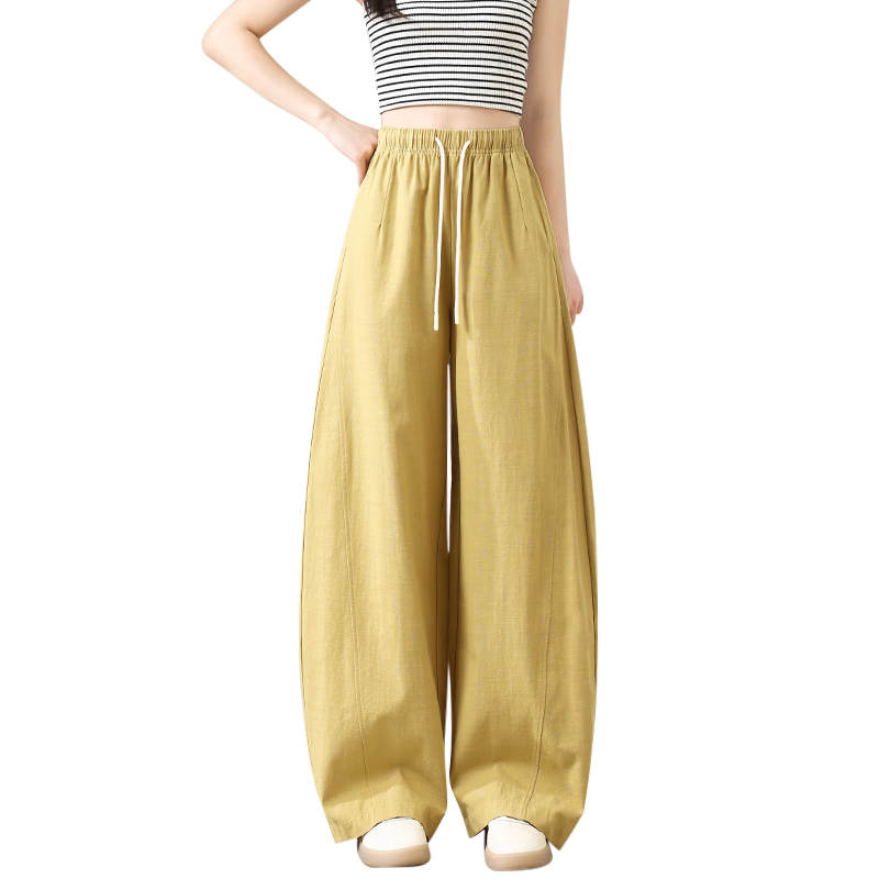 LangSha Tencel Cotton Casual Pants for Women Spring Summer Cool High Waist Wide Leg Slim Lyocell Curved Leg Travel Versatile Long Pants