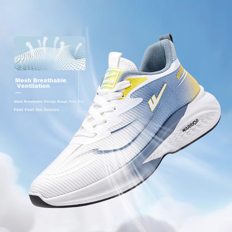 Warrior Men's Summer New Sports Shoes Lightweight Soft Sole Mesh Breathable Running Casual Shoes White Blue Size 39