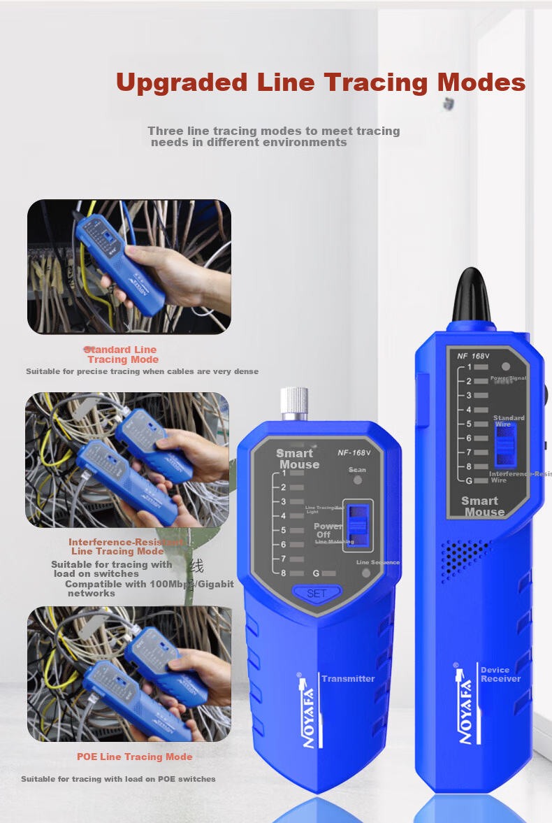 Jingmingshu NF-168V Cable Tester, Professional Multifunctional Network Cable Detector, Network Wire Tracer, Signal Continuity Tester 1