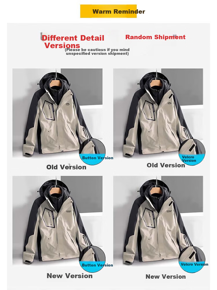 Jeanswest Outdoor Sports Jacket Autumn Winter 3-in-1 Detachable Hooded Mountaineering Jacket Khaki 2XL 2