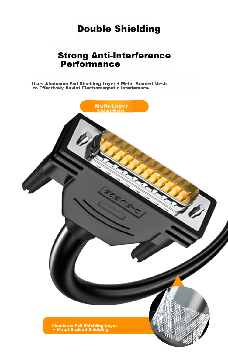 ZONWAN DB25 Male to Male Cable Industrial Grade 2 Rows 25-Pin Serial Parallel Printer Data Cable Shielded Anti-Interference 1 Meter ZW-DB25-01 3