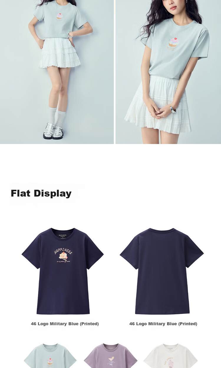 Giordano Women's Short Sleeve T-Shirt Summer New Pure Cotton Dessert Theme Print Crew Neck Casual Top 05396387 20
