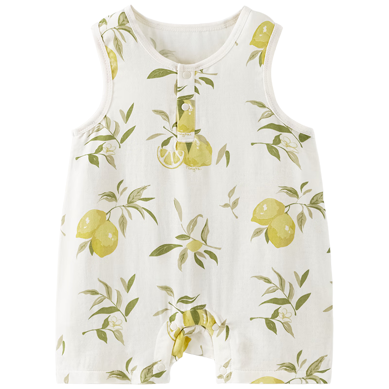 TONGTAI Baby Romper Summer Thin Sleeveless Bodysuit Unisex Bamboo Cotton Yellow 80cm