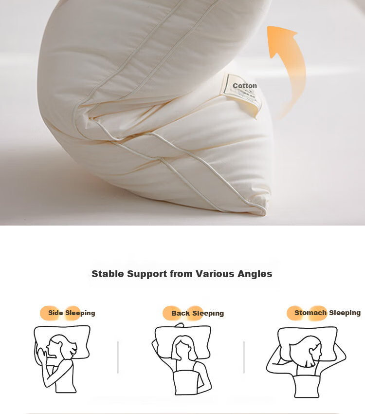 ZiiU Hotel Pillow Class A Pure Cotton Home Neck Support Pillow Core Washable Pair 48*74cm 9