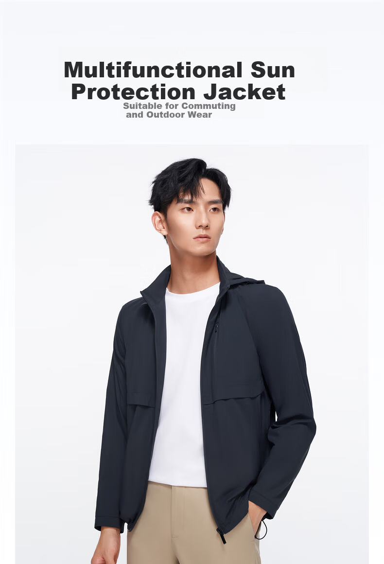 Goldlion UV Protection Lightweight Jacket with Detachable Hood and Stand Collar Urban Light Outdoor Coat for Men Navy Blue -95 XL 1
