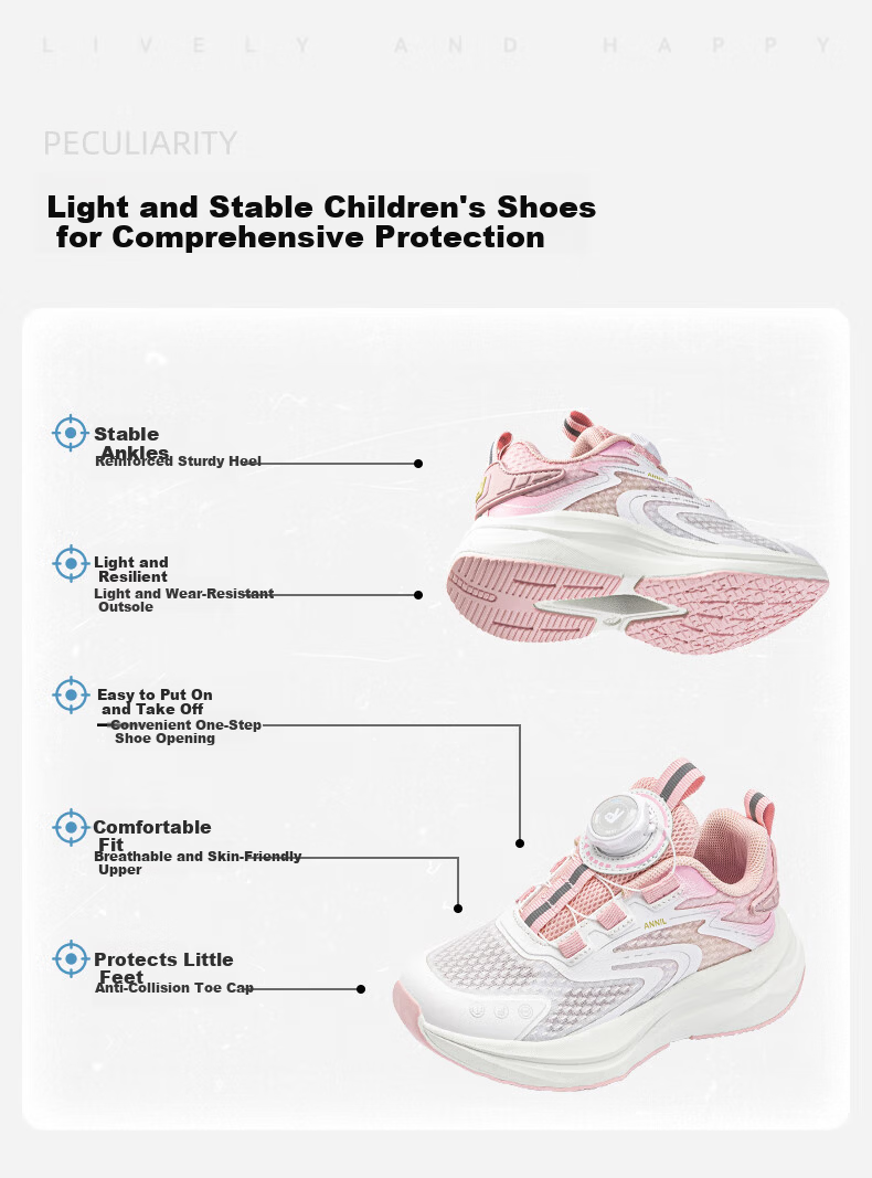 ANNIL Kids Sports Shoes Twist Button Spring New Girls Non-slip Shock Absorption Running Shoes 5226 Pink Size 35 1