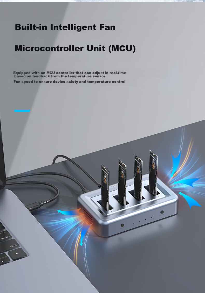 GODO System Cloning And Copying Machine, M.2 SSD Docking Station, Four-Bay NVMe Replication, One-To Thunderbolt 40Gbps 7