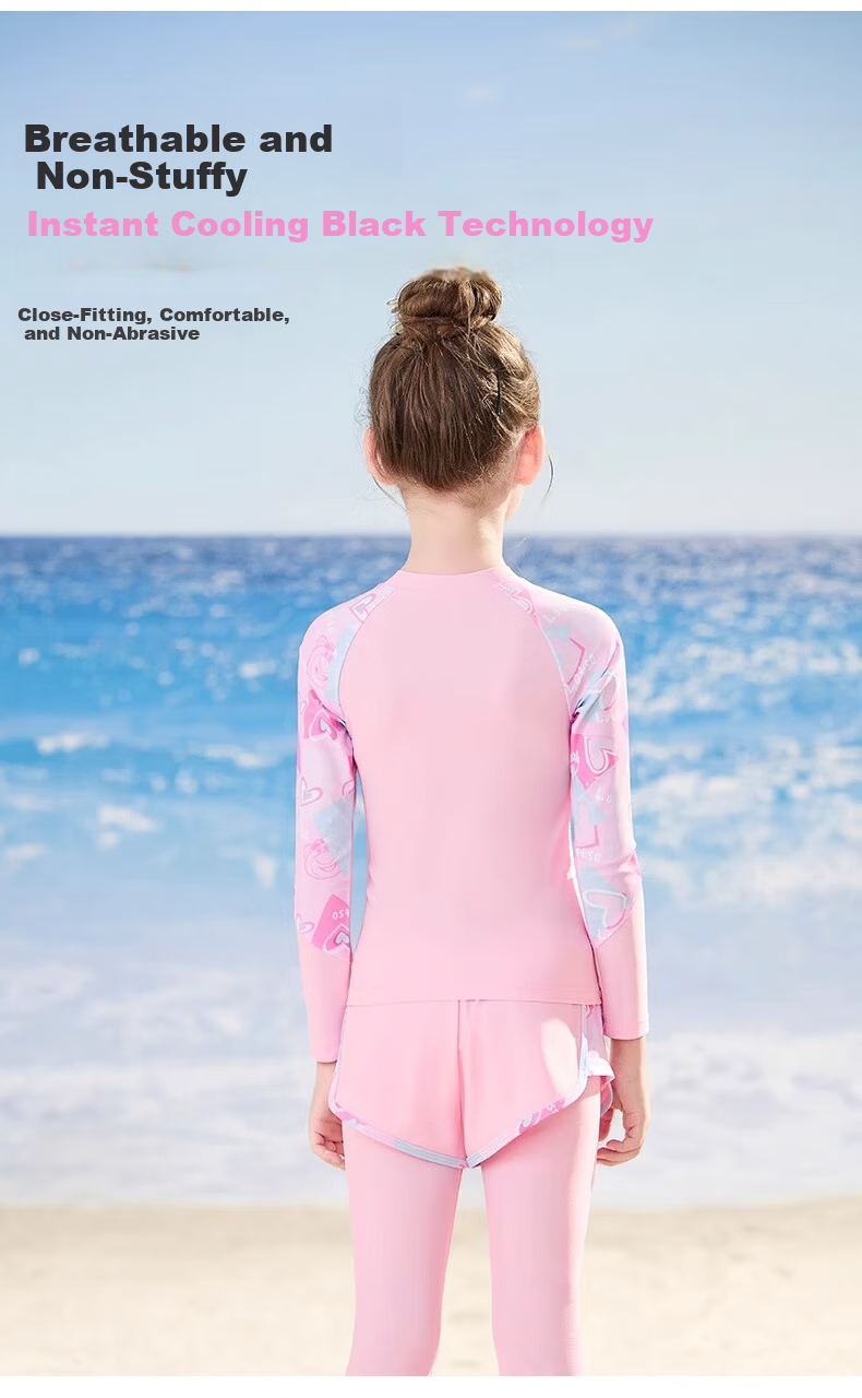 Disney Girls' Two-Piece Long Sleeve Long Pants Swimwear Sun Protection A-Class Bathing Suit D35198 Pink Size 110 3