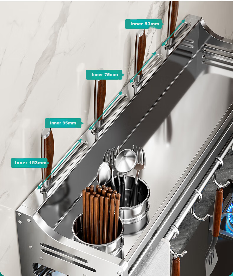 Micoe 304 Stainless Steel Kitchen Storage Rack Wall-Mounted Knife Holder Pot Lid Spice Organizer Chopsticks Holder Kitchen Utensils Set 6