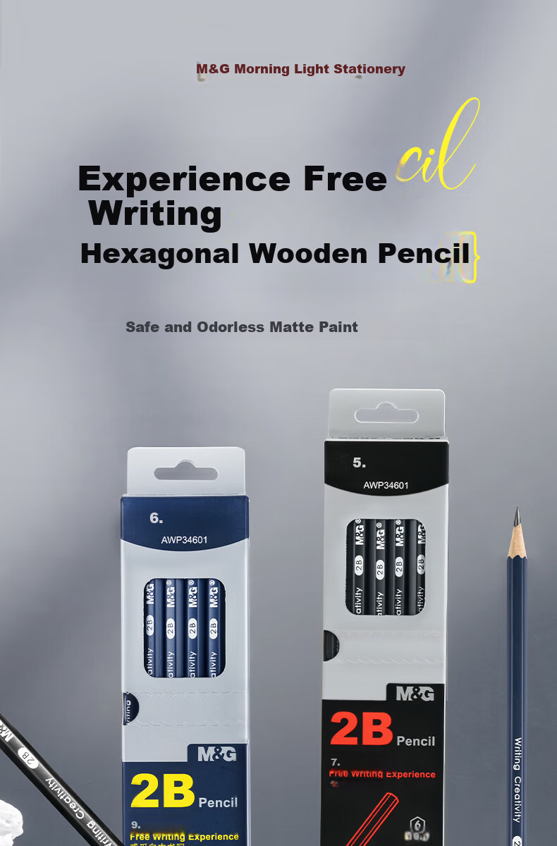 M&G Stationery 2B Hexagonal Wooden Pencils 12pcs Matte Paint Pencils Student School Writing Art Sketch Drawing Wooden Pencils Random Color AWP34601 1