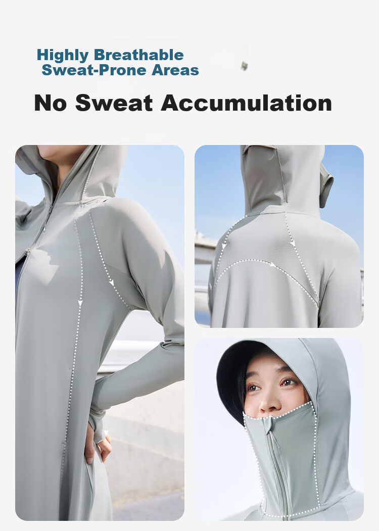 JD Jingzao Women's Long Sun Protection Jacket New Breathable Ice Silk Cooling UV Protection Coat Full Body Sunproof Clothing Gray M 7
