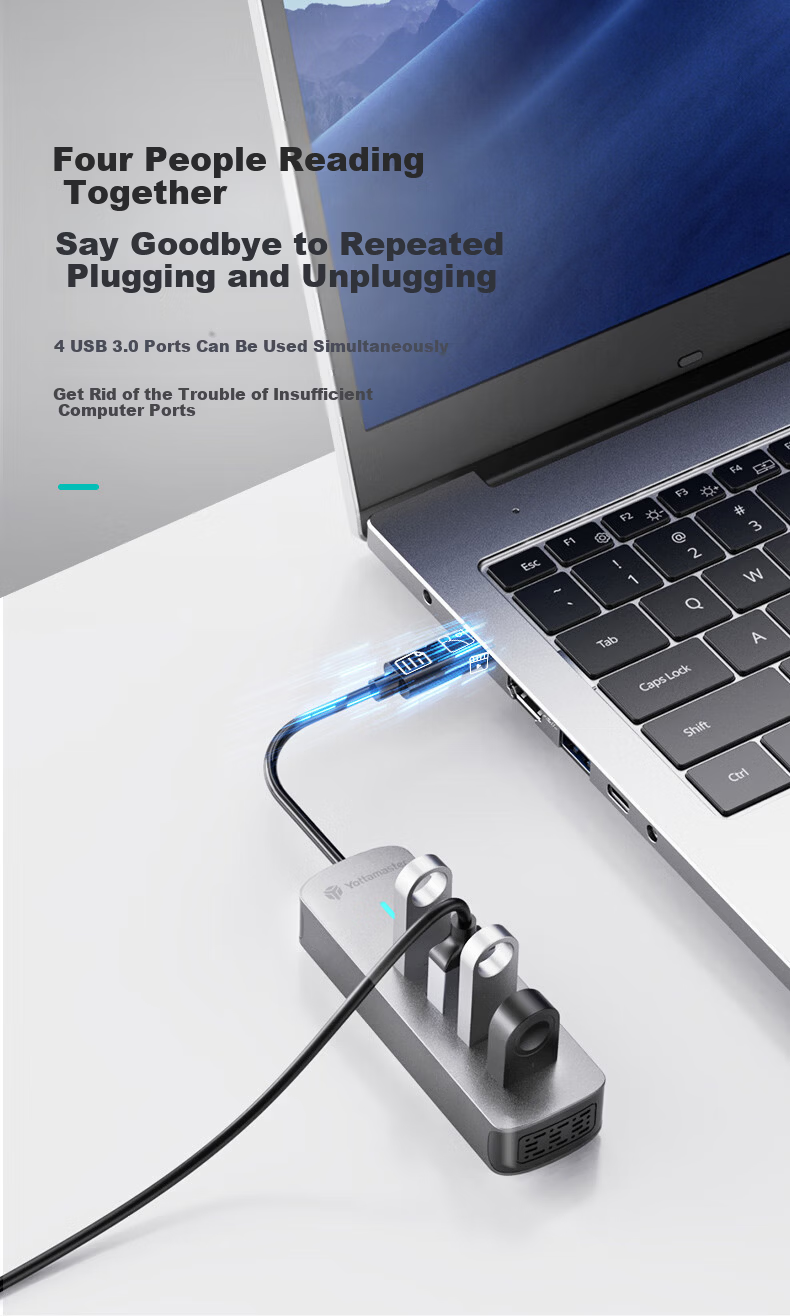 Yottamaster USB 3.0 Hub Docking Station High-Speed 4-Port Hub Expansion Dock Laptop Multi-Port Adapter Extension Cable 0.15m 6