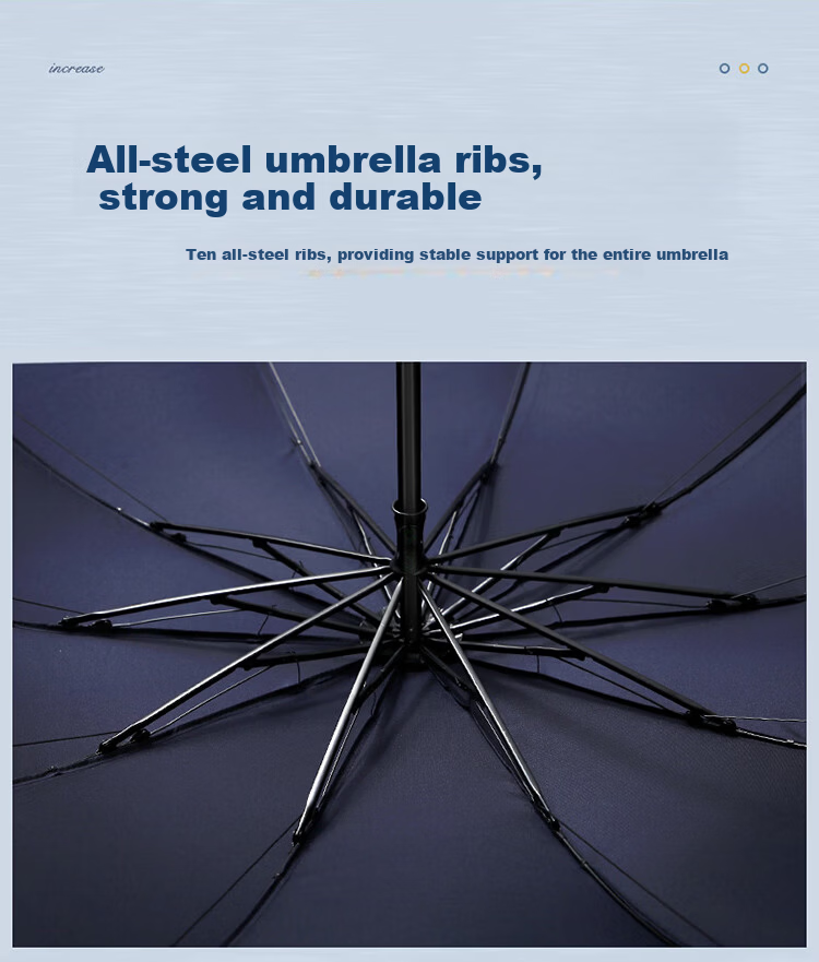 Paradise Umbrella Men's/Women's Three-Fold All-Steel Large Double Business Umbrella with Reflective Strips Rock Blue 9